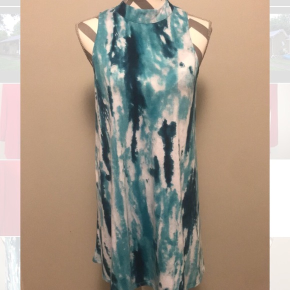 Dresses & Skirts - Blue Tie-Dye Halter Dress Midi